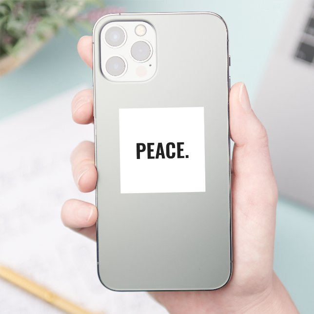 Peace white and black text minimalist anti war sticker (Phone)