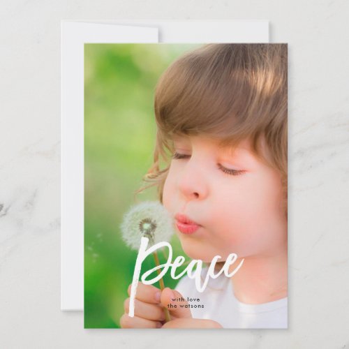 Peace White Red Christmas Holiday Photo Card