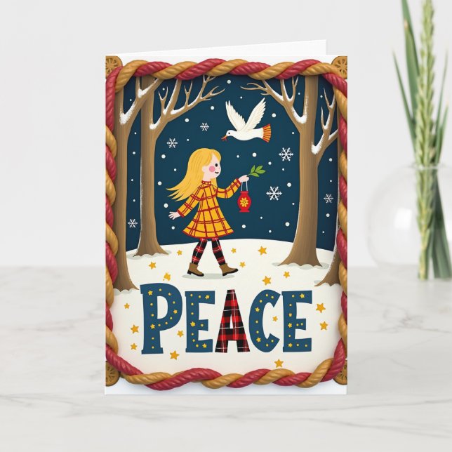 Peace Winter Girl Dove Card (Front)