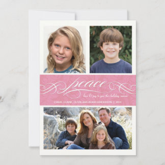 Peace Winter Pink Holiday Triple Photo Flat Card