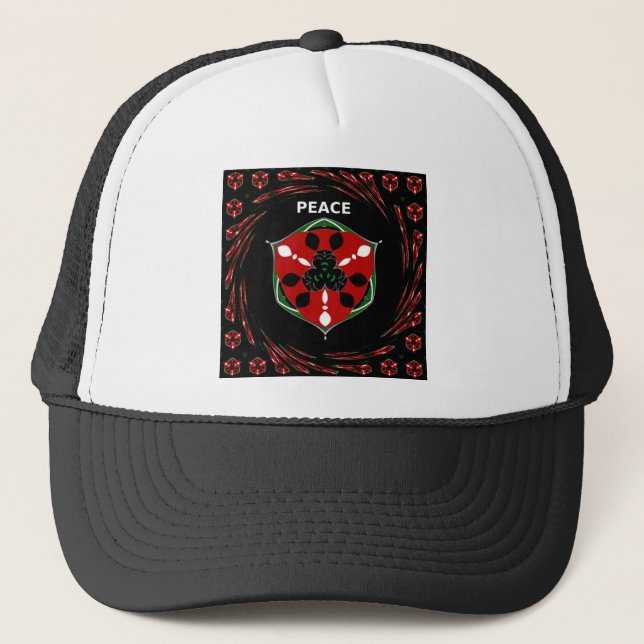 "Peace: with Shield Emblem" Art Print Trucker Hat (Front)
