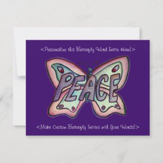 Peace Word Art Butterfly Wings Custom Invitations