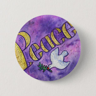 Peace Word Art Button Pin Pendant (Round)