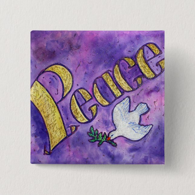 Peace Word Art Button Pin Pendant (Square) (Front)