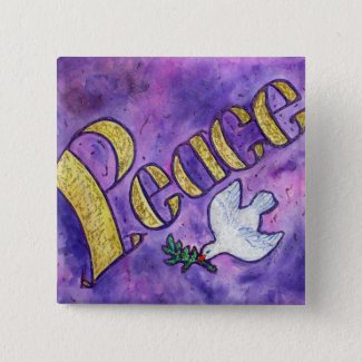 Peace Word Art Button Pin Pendant (Square)