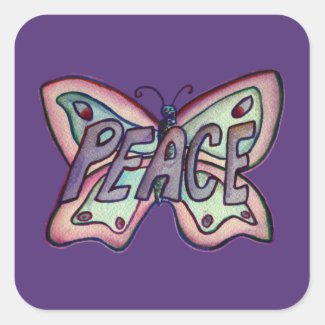Peace Word Art Purple Butterfly Sticker Decals