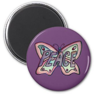 Peace Word Art Purple Butterfly Wing Fridge Magnet