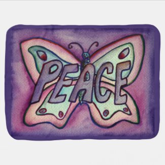 Peace Word Art Purple Butterfly Wings Soft Blanket