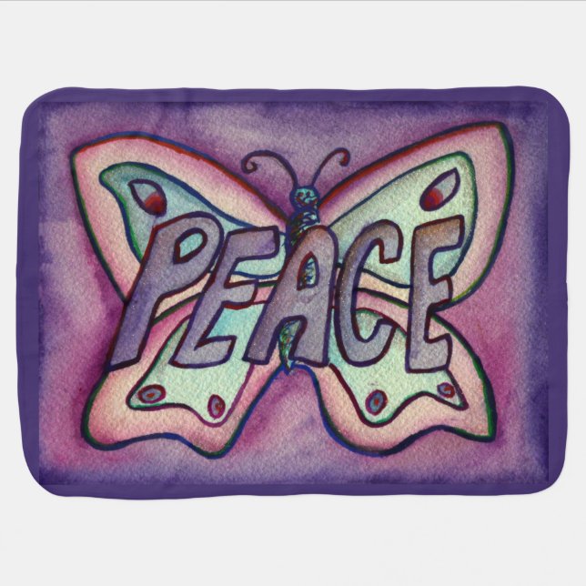Peace Word Art Purple Butterfly Wings Soft Blanket (Horizontal)