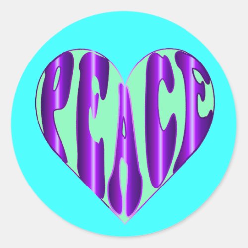Peace word in a heart shape symbol stickers