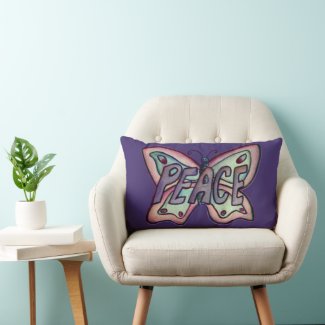 Peace Word Purple Butterfly Accent Throw Pillows