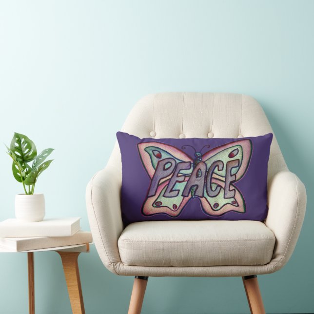Peace Word Purple Butterfly Accent Throw Pillows (Chair)