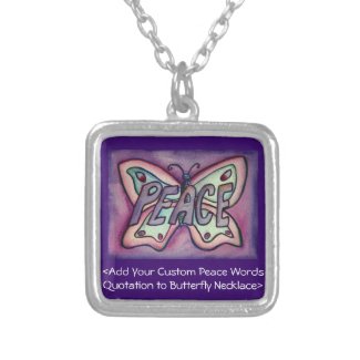 Peace Word Purple Butterfly Art Jewelry Necklaces