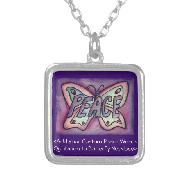 Peace Word Purple Butterfly Art Jewelry Necklaces (Front)
