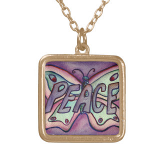 Peace Word Purple Butterfly Art Jewelry Necklaces