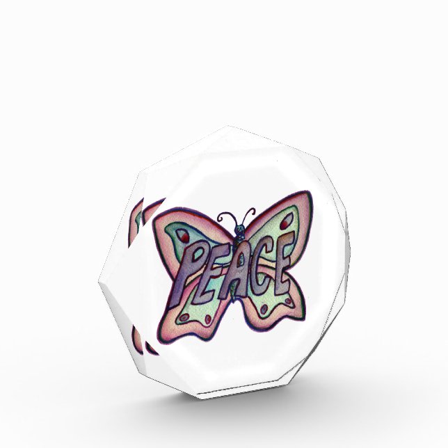 Peace Word Purple Butterfly Art Paperweight Award (Left)
