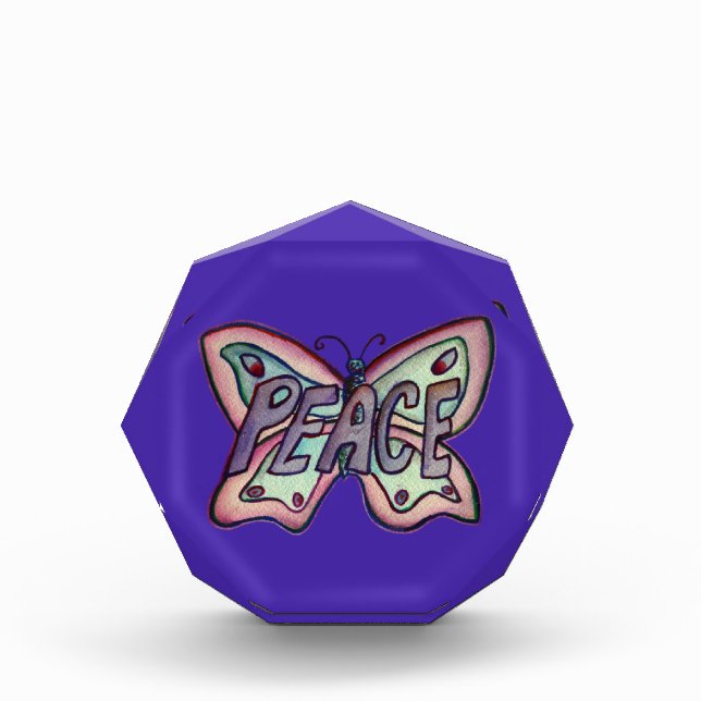 Peace Word Purple Butterfly Art Paperweight Award (Front)