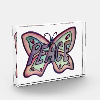 Peace Word Purple Butterfly Art Paperweight Award