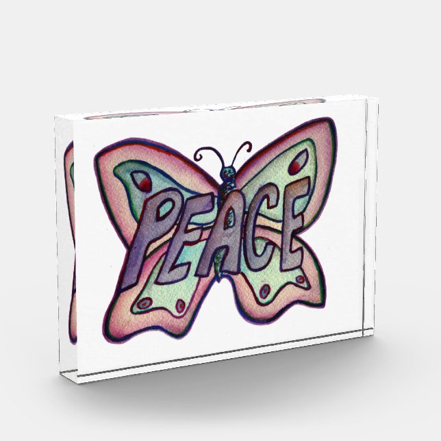 Peace Word Purple Butterfly Art Paperweight Award (Left)