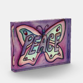 Peace Word Purple Butterfly Art Paperweight Awards