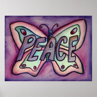 Peace Word Purple Butterfly Art Print Posters