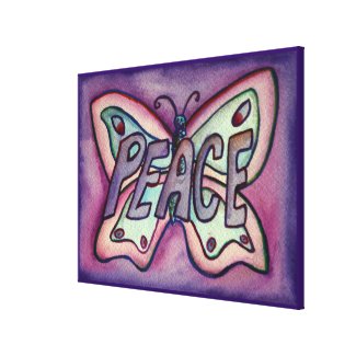 Peace Word Purple Butterfly Canvas Art Painting