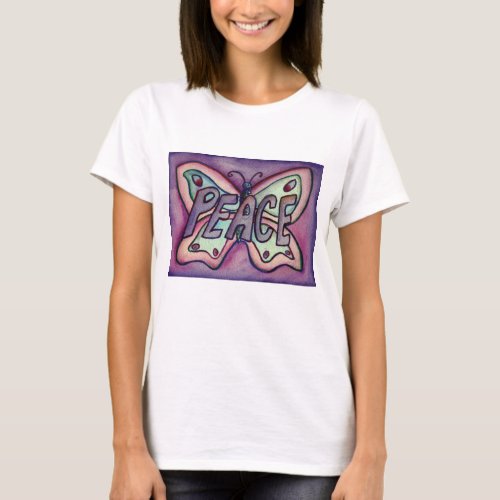 Peace Word Purple Butterfly Custom Art T_Shirts