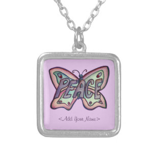 Peace Word Purple Butterfly Custom Name Necklaces