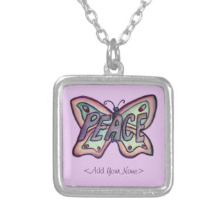 Peace Word Purple Butterfly Custom Name Necklaces