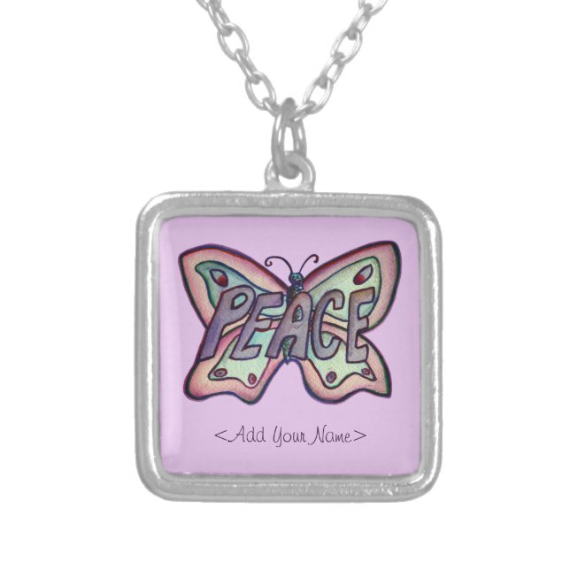 Peace Word Purple Butterfly Custom Name Necklaces (Front)