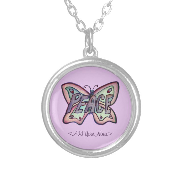 Peace Word Purple Butterfly Custom Name Necklaces (Front)