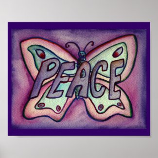 Peace Word Purple Butterfly Poster Art Prints