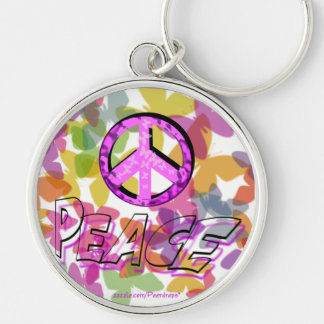Peace Word Symbol and Butterflies Keychain