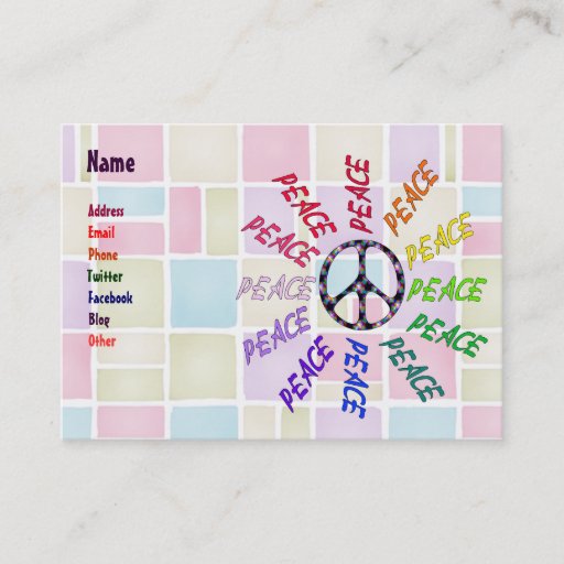 Customizable Peace Words Circle Business Cards