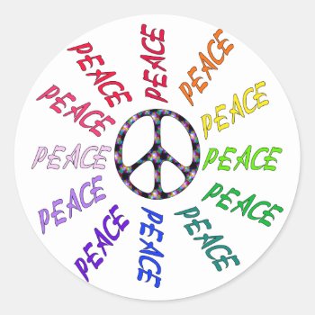 Peace Words Circle Classic Round Sticker by orsobear at Zazzle