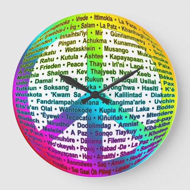 PEACE WORLD LANGUAGE colored Large Clock (Front)
