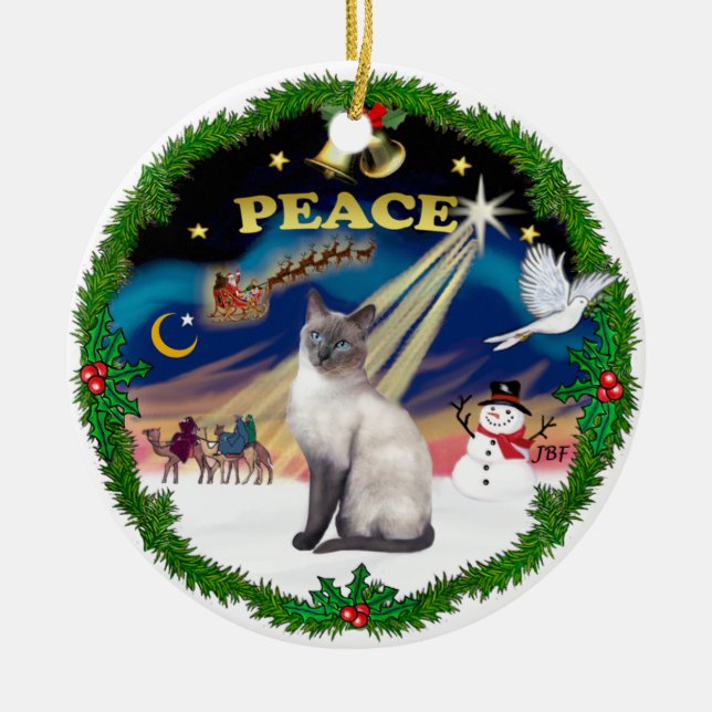Peace Wreath - Blue Point Siamese Ceramic Ornament (Front)
