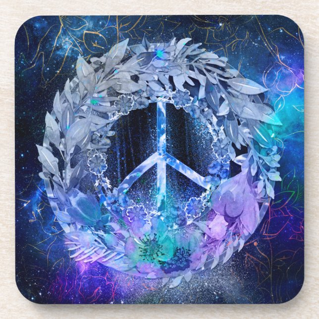 Peace Wreath Blues Beverage Coaster (Front)