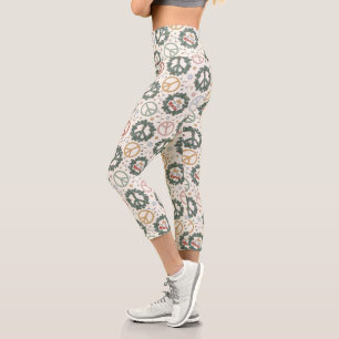 Peace Wreaths and Joy to the World Pattern Capri Leggings