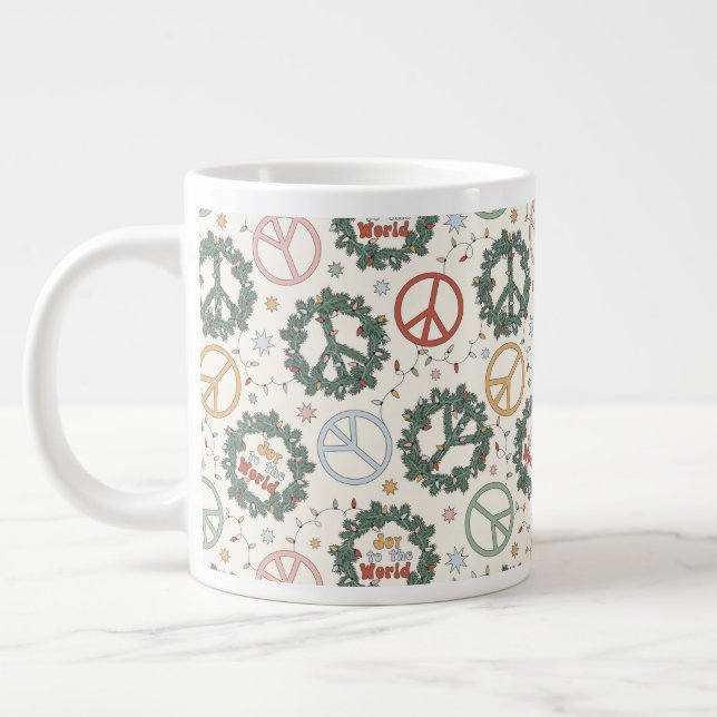 Peace Wreaths and Joy to the World Pattern Giant Coffee Mug (Left)