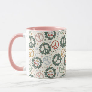 Peace Wreaths and Joy to the World Pattern Mug