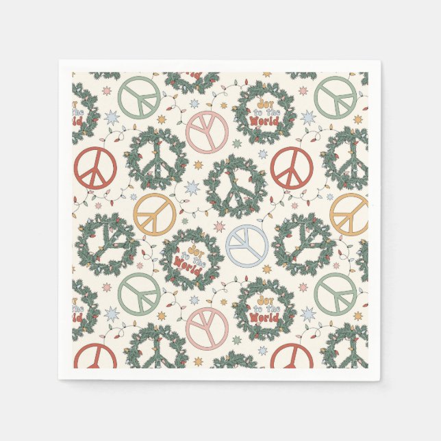Peace Wreaths and Joy to the World Pattern Napkins (Front)
