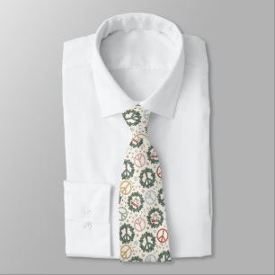 Peace Wreaths and Joy to the World Pattern Neck Tie