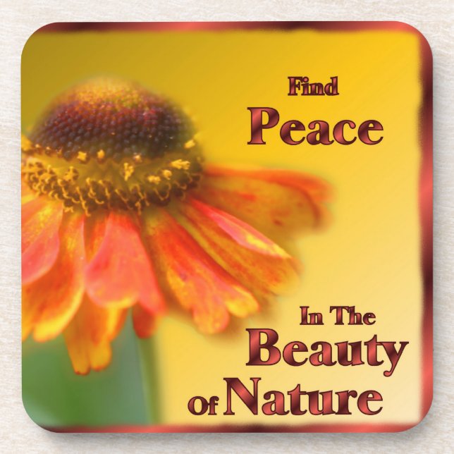 Peace Zinnia Flower Inspirational Coaster Set (Front)