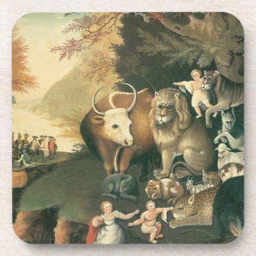 Peaceable Kingdom by Edward Hicks Vintage Folk Art Beverage Coaster