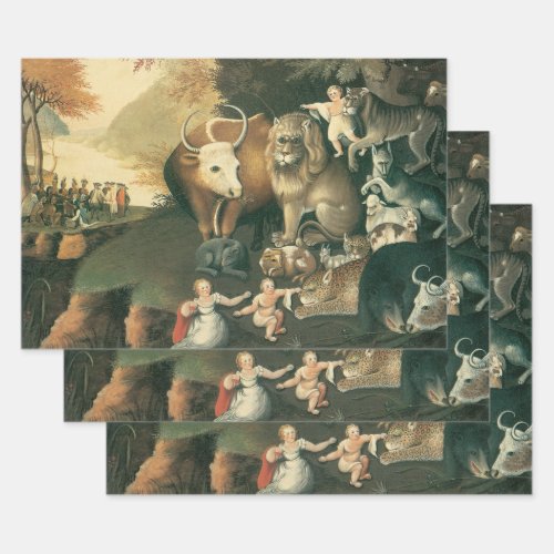 Peaceable Kingdom by Edward Hicks Vintage Folk Art Wrapping Paper Sheets