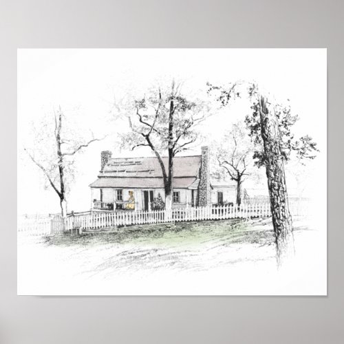Peaceful 18th Century Home in Pen and Ink Poster