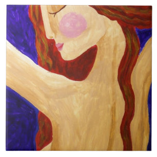 Peaceful Abstract Portrait of a Woman Ceramic Tile