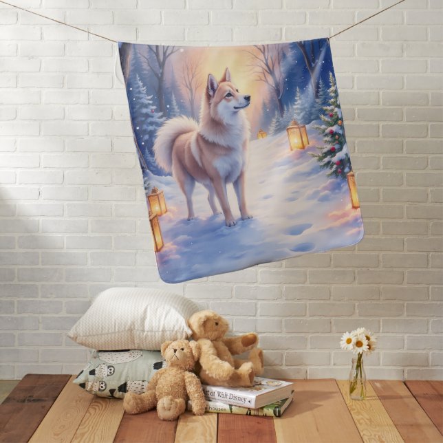 Peaceful Akita on Snow Lantern Path Christmas Dog  Baby Blanket (In Situ)