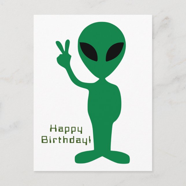 Peaceful Alien Birthday Postcard (Front)